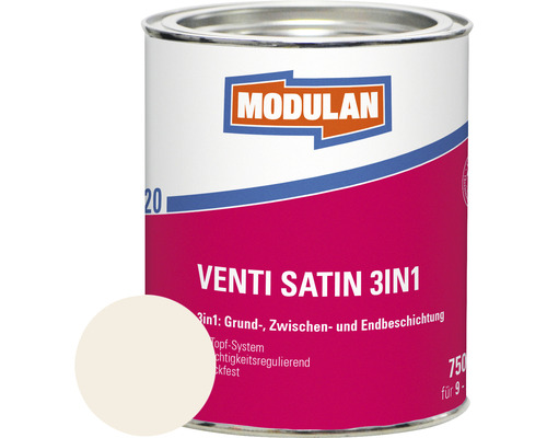 MODULAN 6120 Venti Lack Satin 3in1 RAL 9001 cremeweiß 750 ml Farbeimer Modulan Venti Satin 3in1 mit Farbbeispiel