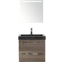 Badmöbel-Set Sanox Seville Naturstein 170x61x45,5 cm Natursteinwaschbecken Tabacco mit LED-Beleuchtung
