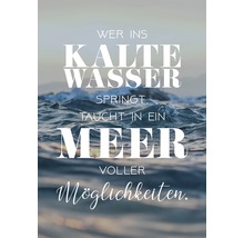 Dekoratives Bild mit dem Text: Wer ins kalte Wasser springt, taucht in ein Meer voller Möglichkeiten.