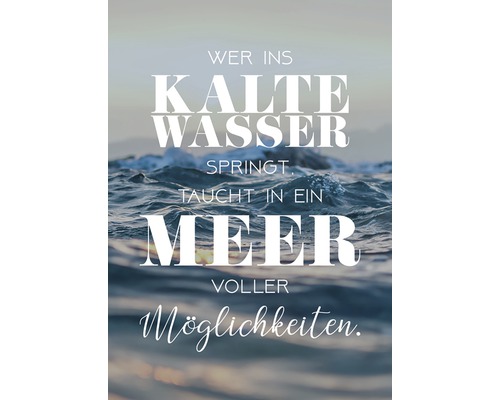 Dekoratives Bild mit dem Text: Wer ins kalte Wasser springt, taucht in ein Meer voller Möglichkeiten.