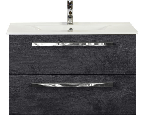 Waschbeckenunterschrank Sanox Seville 52x81x46 cm mit Keramikwaschbecken black oak Waschtischunterschrank mit zwei Schubladen, Waschbecken und Armatur
