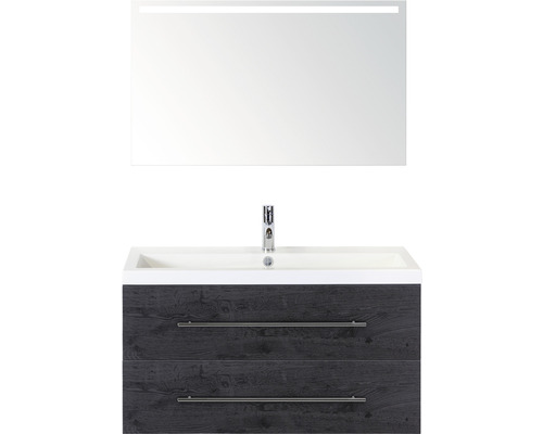 Badmöbel-Set Sanox Straight Mineralguss 100x170x40 cm Mineralgusswaschbecken black oak mit LED-Beleuchtung Badmöbel-Set Sanox Straight Mineralguss 100x170x40 cm Mineralgusswaschbecken black oak mit LED-Beleuchtung