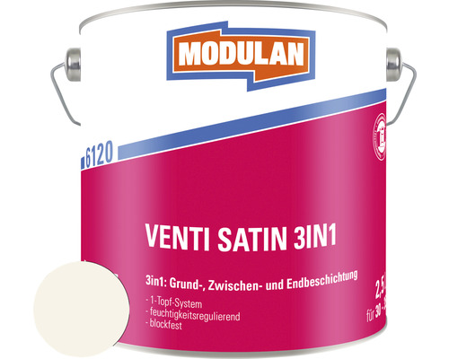 MODULAN 6120 Venti Lack Satin 3in1 RAL 9010 reinweiß 2,5 L Modulan Venti Satin 3in1 Lackfarbe im Eimer