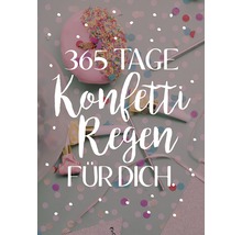 Dekorative Szene mit Donut und Konfetti mit der Aufschrift 365 Tage Konfetti Regen für Dich