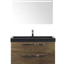 Badmöbel-Set Sanox Seville Naturstein 170x101x45,5 cm Natursteinwaschbecken eiche dunkel mit LED-Beleuchtung
