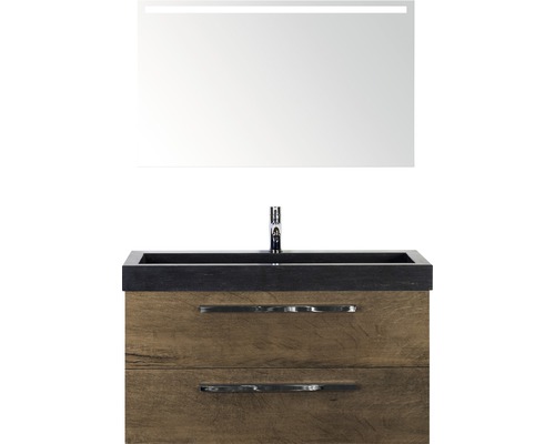 Badmöbel-Set Sanox Seville Naturstein 170x101x45,5 cm Natursteinwaschbecken eiche dunkel mit LED-Beleuchtung Badmöbel-Set Sanox Seville Naturstein 170x101x45,5 cm Natursteinwaschbecken eiche dunkel mit LED-Beleuchtung