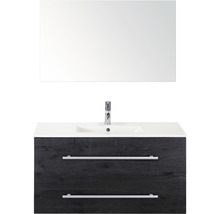 Badmöbel-Set Sanox Stretto Keramik 101x170x39 cm Keramikwaschbecken black oak mit Spiegel
