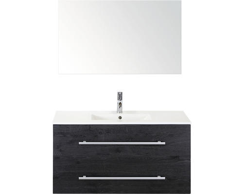 Badmöbel-Set Sanox Stretto Keramik 101x170x39 cm Keramikwaschbecken black oak mit Spiegel Badmöbel-Set Sanox Stretto Keramik 101x170x39 cm Keramikwaschbecken black oak mit Spiegel