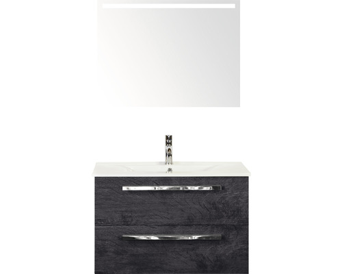 Badmöbel-Set Sanox Seville Keramik 170x81x46 cm Keramikwaschbecken black oak mit LED-Beleuchtung Badmöbel-Set Sanox Seville Keramik 170x81x46 cm Keramikwaschbecken black oak mit LED-Beleuchtung