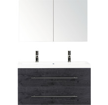 Badmöbel-Set Sanox Straight Mineralguss 100x170x40 cm Doppel-Mineralgusswaschbecken black oak mit Spiegelschrank