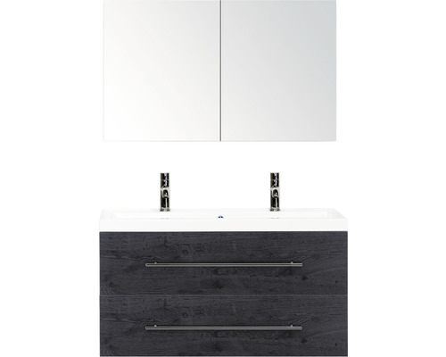 Badmöbel-Set Sanox Straight Mineralguss 100x170x40 cm Doppel-Mineralgusswaschbecken black oak mit Spiegelschrank Badmöbel-Set Sanox Straight Mineralguss 100x170x40 cm Doppel-Mineralgusswaschbecken black oak mit Spiegelschrank