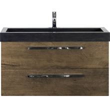 Waschbeckenunterschrank Sanox Seville 58x101x45,5 cm mit Natursteinwaschbecken eiche dunkel