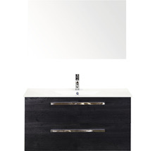 Badmöbel-Set Sanox Seville Keramik 170x101x46 cm Keramikwaschbecken black oak mit Spiegel
