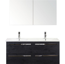 Badmöbel-Set Sanox Seville Keramik 170x121x46 cm Doppel-Keramikwaschbecken 4 Schubladen black oak mit Spiegelschrank