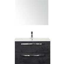 Badmöbel-Set Sanox Seville Keramik 170x81x46 cm Keramikwaschbecken black oak mit Spiegel