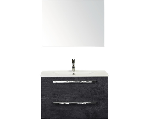 Badmöbel-Set Sanox Seville Keramik 170x81x46 cm Keramikwaschbecken black oak mit Spiegel Badmöbel-Set Sanox Seville Keramik 170x81x46 cm Keramikwaschbecken black oak mit Spiegel