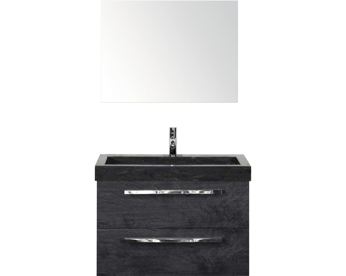 Badmöbel-Set Sanox Seville Naturstein 170x81x45,5 cm Doppel-Natursteinwaschbecken schwarz eiche Badmöbel-Set Sanox Seville Naturstein 170x81x45,5 cm Doppel-Natursteinwaschbecken schwarz eiche