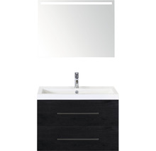 Badmöbel-Set Sanox Straight Mineralguss 80x170x40 cm Mineralgusswaschbecken black oak mit LED-Beleuchtung