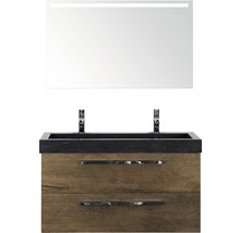 Badmöbel-Set Sanox Seville Naturstein 170x101x45,5 cm Doppel-Natursteinwaschbecken Tabacco mit LED-Beleuchtung