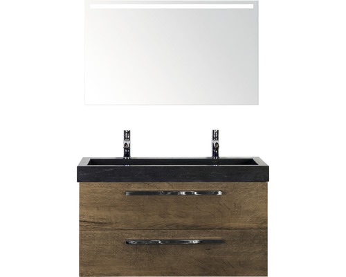 Badmöbel-Set Sanox Seville Naturstein 170x101x45,5 cm Doppel-Natursteinwaschbecken Tabacco mit LED-Beleuchtung Badmöbel-Set Sanox Seville Naturstein 170x101x45,5 cm Doppel-Natursteinwaschbecken Tabacco mit LED-Beleuchtung