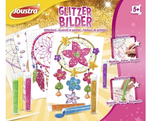 Joustra Glitzerbilder Set mit Vorlagen, Glitzerstaub und Werkzeug
