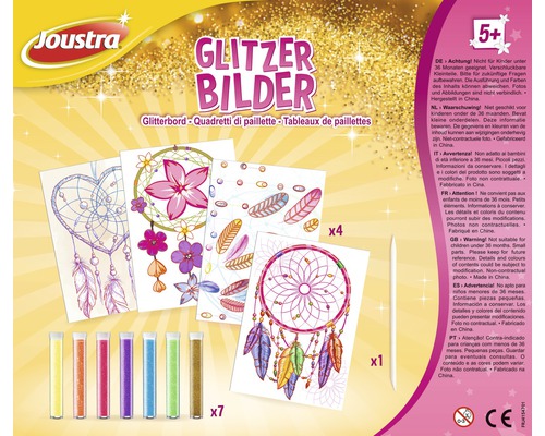 Joustra Glitzerbilder Bastelset mit Malvorlagen, Glitzer und Werkzeug