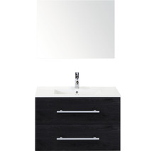 Badmöbel-Set Sanox Stretto Keramik 81x170x39 cm Keramikwaschbecken black oak mit Spiegel