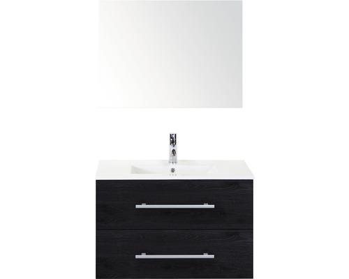 Badmöbel-Set Sanox Stretto Keramik 81x170x39 cm Keramikwaschbecken black oak mit Spiegel Badmöbel-Set Sanox Stretto Keramik 81x170x39 cm Keramikwaschbecken black oak mit Spiegel