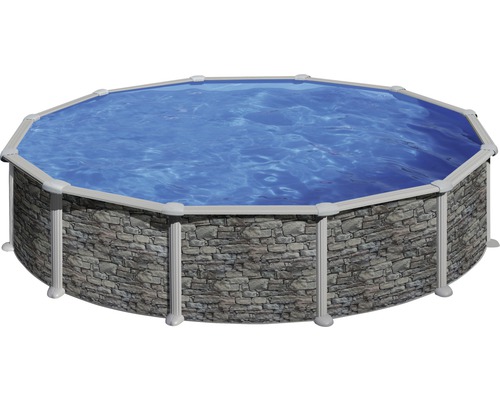 Aufstellpool Stahlwandpool-Set Planet Pool rund Ø 460x120 cm inkl. Sandfilteranlage, Einbauskimmer, Leiter, Filtersand & Anschlussschlauch Steinoptik