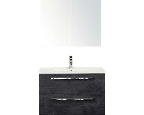 Badmöbel-Set Sanox Seville Keramik 170x81x46 cm Keramikwaschbecken black oak mit Spiegelschrank Badmöbel-Set Sanox Seville Keramik 170x81x46 cm Keramikwaschbecken black oak mit Spiegelschrank