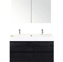 Badmöbel-Set Sanox Maxx XL Keramik 170x121x45,5 cm Doppel-Keramikwaschbecken black oak mit Spiegelschrank