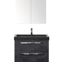 Badmöbel-Set Sanox Seville Naturstein 170x81x45,5 cm Natursteinwaschbecken black oak mit Spiegelschrank