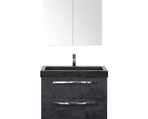 Badmöbel-Set Sanox Seville Naturstein 170x81x45,5 cm Natursteinwaschbecken black oak mit Spiegelschrank Badmöbel-Set Sanox Seville Naturstein 170x81x45,5 cm Natursteinwaschbecken black oak mit Spiegelschrank