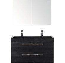 Badmöbel-Set Sanox Seville Naturstein 170x101x45,5 cm Doppel-Natursteinwaschbecken black oak mit Spiegelschrank