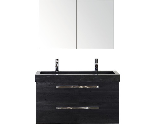 Badmöbel-Set Sanox Seville Naturstein 170x101x45,5 cm Doppel-Natursteinwaschbecken black oak mit Spiegelschrank Badmöbel-Set Sanox Seville Naturstein 170x101x45,5 cm Doppel-Natursteinwaschbecken black oak mit Spiegelschrank