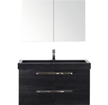 Badmöbel-Set Sanox Seville Naturstein 170x101x45,5 cm Natursteinwaschbecken black oak mit Spiegelschrank