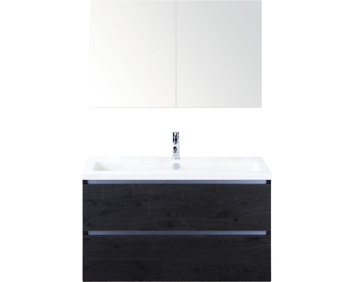 Badmöbel-Set Sanox Vogue Keramik 170x101x41 cm Keramikwaschbecken black oak mit Spiegelschrank Badmöbel-Set Sanox Vogue Keramik 170x101x41 cm Keramikwaschbecken black oak mit Spiegelschrank
