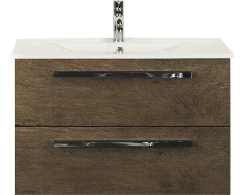 Waschbeckenunterschrank Sanox Seville 52x81x46 cm mit Keramikwaschbecken tabacco Waschtischunterschrank mit zwei Schubladen und Aufsatzwaschbecken