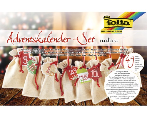 Adventskalender-Set, Beutel in Juteoptik Adventskalender Set mit kleinen Säckchen und Anhängern