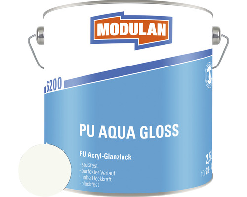 MODULAN 6200 PU Lack Aqua Gloss RAL 9016 verkehrsweiß 2,5 L Farbeimer mit Acryl-Glanzlack von Modulan, 2,5 Liter