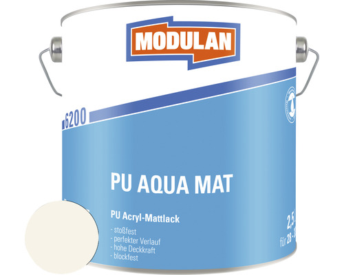 MODULAN 6200 PU Lack Aqua Matt RAL 9010 reinweiß 2,5 L Modulan PU Aqua Mattlack in einem Metalleimer