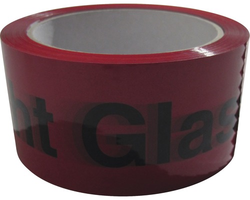 Klebeband mit der Aufschrift Vorsicht Glas