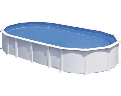 Aufstellpool Stahlwandpool-Set Planet Pool Vision-Pool High Line oval 915x470x132cm inkl. Sandfilteranlage, Leiter, Einbauskimmer, Filtersand, Bodenschutzvlies & Anschlussschlauch weiß