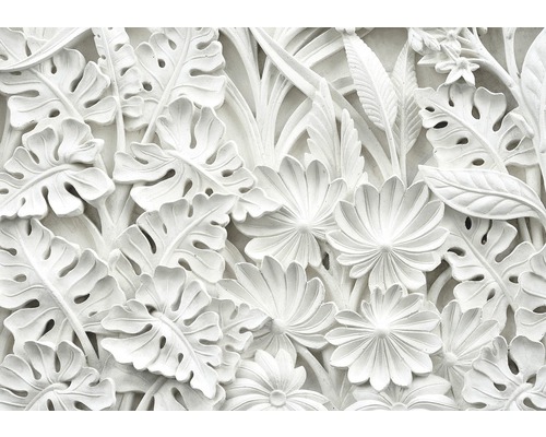 Fototapete Vlies 10052V4 Alabaster Blumen Relief 2-tlg. 254 x 184 cm Relief mit floralem Muster aus Blättern und Blüten