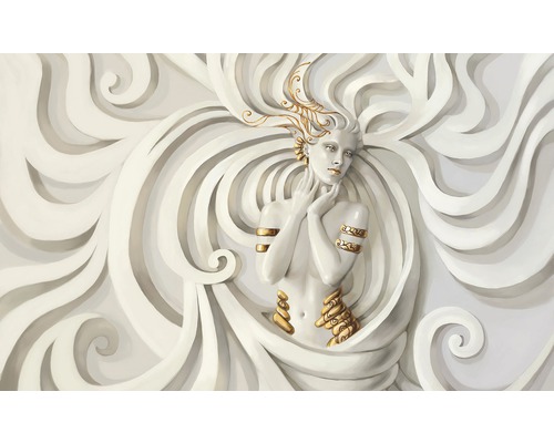 Fototapete Papier 10232P4 Frau auf Weißem Relief 2-tlg. 254 x 184 cm Dekorative Frauenskulptur mit goldenen Akzenten