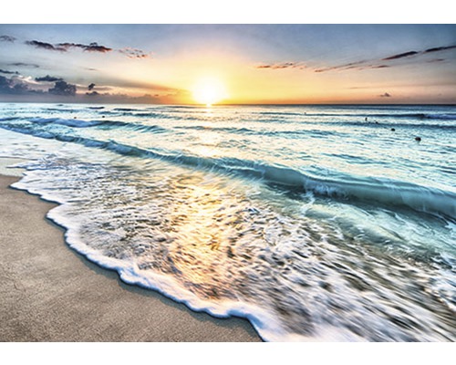 Fototapete Papier 11040P4 Strand Sonnenuntergang 2-tlg. 254 x 184 cm Sonnenaufgang über dem Meer mit Wellen am Sandstrand