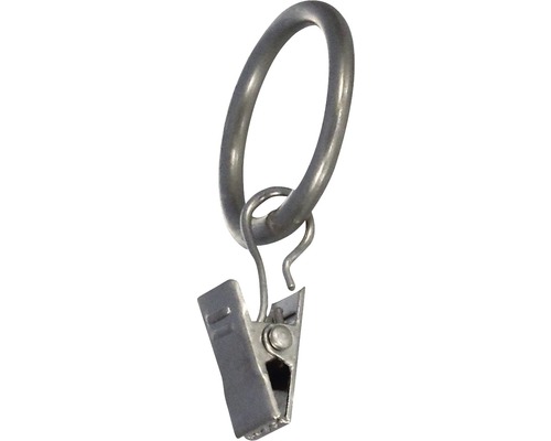 Vorhangring rund mit Klammer für Carpi, Narvik edelstahl-optik Ø 16 mm 10 Stk. Gardinenring mit Gardinenklemme
