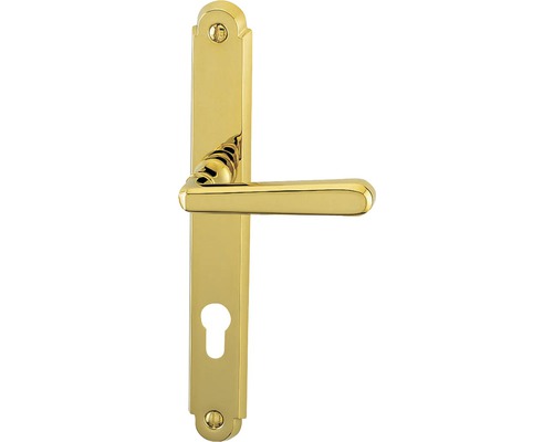 Drücker-Langschild-Garnitur Profilzylinder PZ, "Wien" Messing/messing-poliert Goldfarbene Türgarnitur mit Langschild