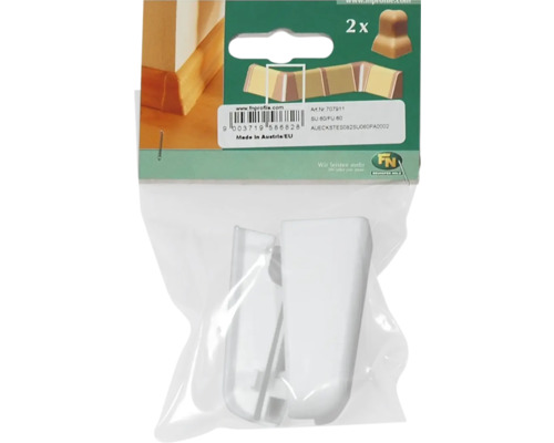 Sockelleisten Eckverbinder Set mit zwei weißen Eckverbindern in Verpackung