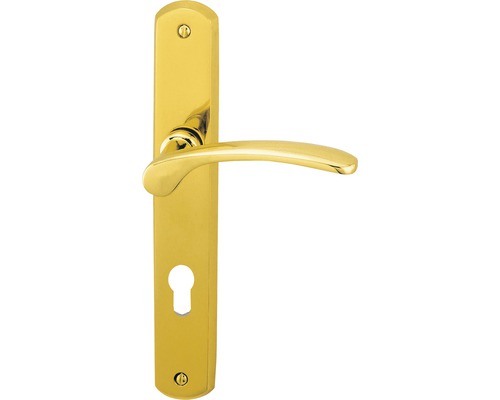 Drücker-Langschild-Garnitur Profilzylinder PZ "Amos" Messing/messing-poliert Türgriff mit Schlüsselrosette